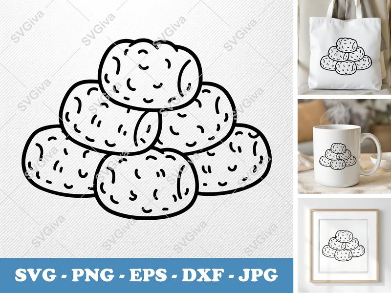 Tater Tots SVG | Modern Outline Food Clip Art | PNG EPS DXF | Cricut Silhouette Cut File, Kitchen Decor Art