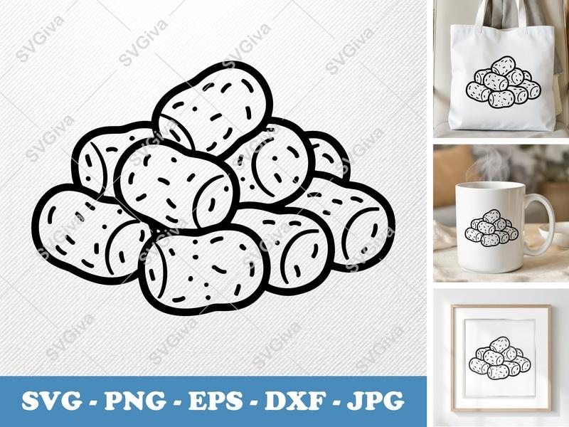 Tater Tots SVG | Modern Outline Food Clip Art | PNG EPS DXF | Cricut Silhouette File | Potato Nuggets Vector