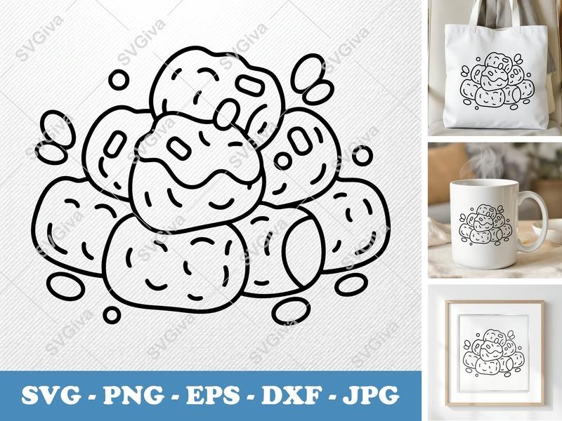 Tater Tots SVG | Modern Outline Food Clip Art | PNG EPS DXF for Cricut & Silhouette | Kitchen Decor, Snack Icon