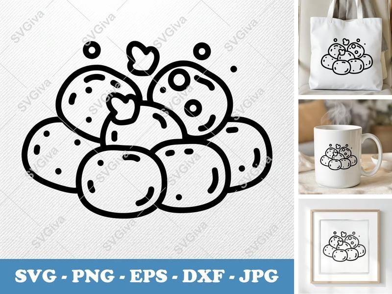 Tater Tots SVG | Modern Outline Food Clip Art | PNG EPS DXF for Cricut & Silhouette, Kitchen Decor, Snack Icon