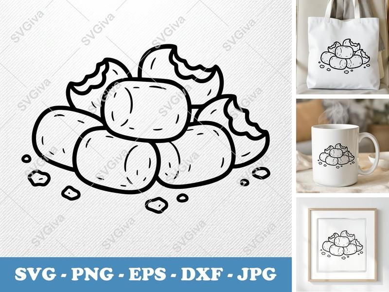 Tater Tots SVG, Outline Drawing, Food Clip Art, PNG EPS DXF for Cricut, Silhouette, Snack Vector
