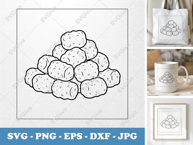 Tater Tots SVG | Pile of Tots Cut File | Modern Food PNG, EPS, DXF for Cricut & Silhouette | Kitchen Decor Vector Clipart