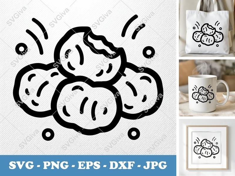 Tater Tots with Garnish SVG | Friendly, Rounded Bean Forms | PNG DXF EPS | Cricut Silhouette File