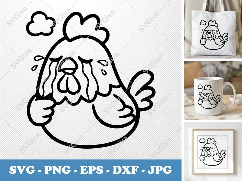 Tearful Rooster SVG PNG DXF EPS | Sad Chicken Farm Animal Cut File for Cricut & Silhouette | Funny Bird Design