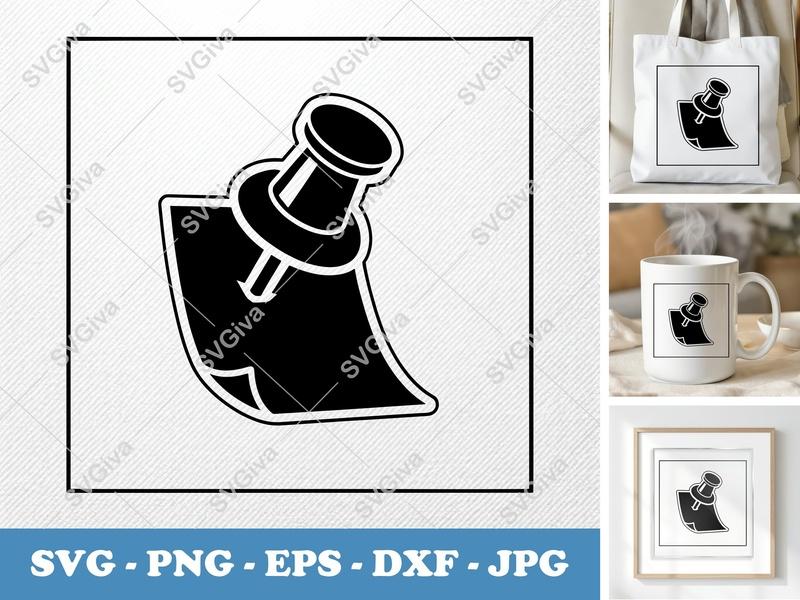 Thumbtacks in active use SVG | Pushpin on Paper Icon | Solid Black Vector Cut File for Cricut, Silhouette | PNG EPS DXF