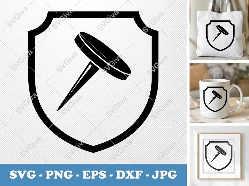 Thumbtacks in side view profile SVG | Shield Frame Icon | PNG EPS DXF | Cricut Silhouette Cut File