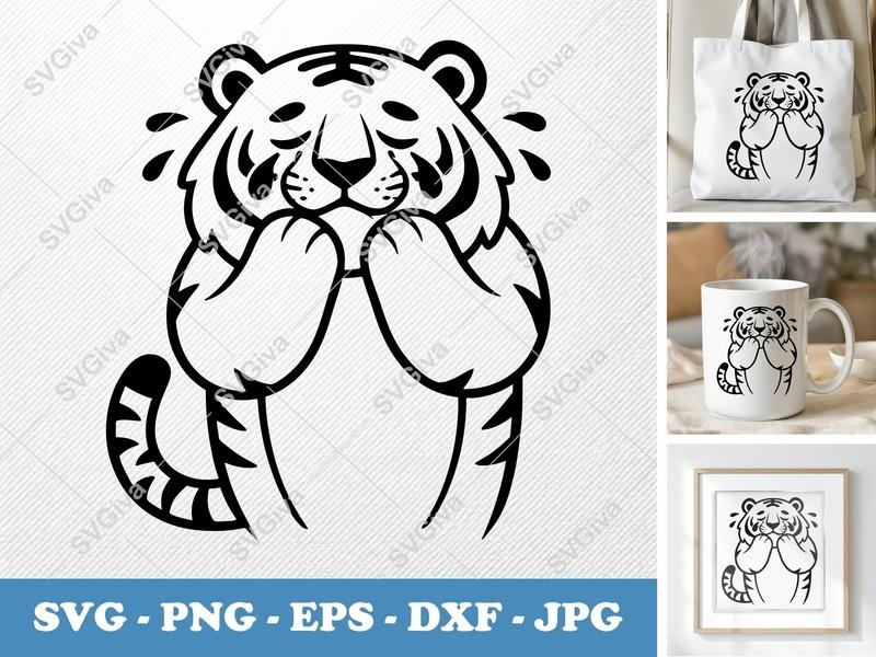 Tiger Crying SVG, Puffy Inflated Design PNG DXF EPS | Cricut Silhouette File
