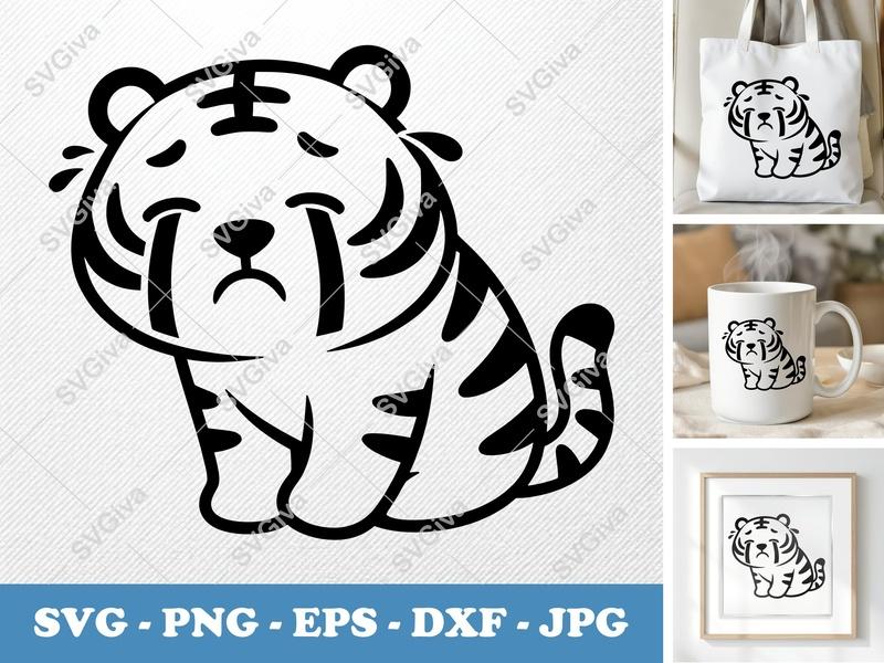 Tiger Crying SVG | Sad Cub PNG DXF EPS Cut File for Cricut Silhouette