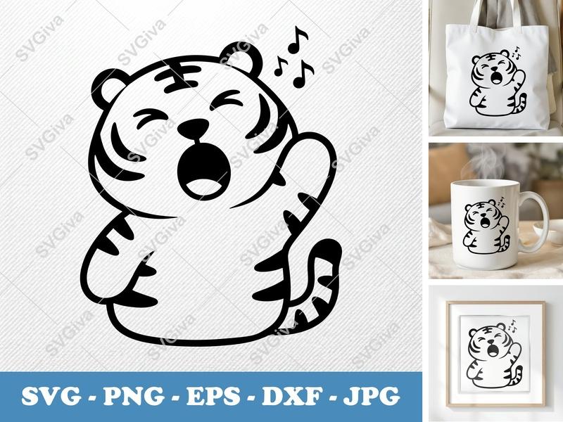 Tiger Singing SVG | Cute Animal Cut File PNG DXF EPS Cricut Silhouette