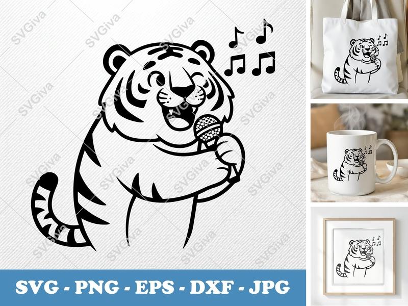 Tiger Singing SVG | Puffy Soft Kawaii Vector | PNG DXF EPS | Cricut Silhouette File