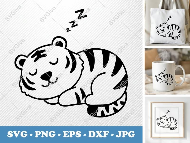 Tiger Sleeping SVG | Puffy Soft Shapes | Inflated Look | PNG DXF EPS | Cricut Silhouette File