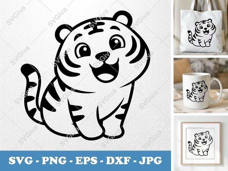 Tiger Smiling Happily SVG PNG DXF EPS | Cute Animal Cut File Cricut Silhouette