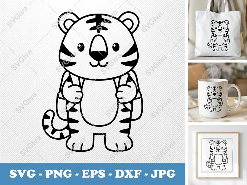 Tiger SVG, Cute Cartoon Safari Animal PNG, EPS, DXF Cut File for Cricut & Silhouette, Modern Clean Design Vector Clipart