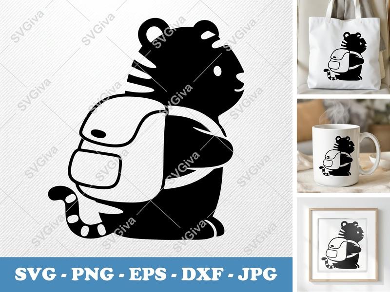 Tiger Wearing Backpack SVG, Puffy Inflatable Forms, PNG DXF EPS | Cricut Silhouette File