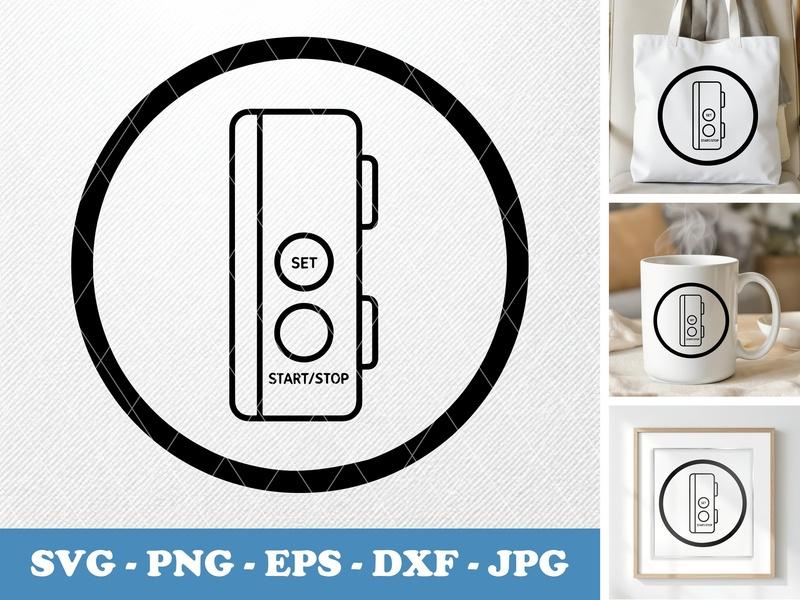 Timer in side view profile SVG | Minimal Icon, Bold Circle Frame, Buttons | PNG EPS DXF | Cricut Silhouette Cut File