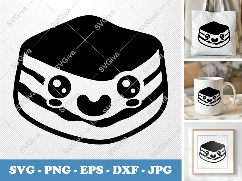 Tiramisu Kawaii SVG | Cute Dessert PNG, EPS, DXF | Food Clip Art for Cricut & Silhouette | Modern Cake Sweet Treat File