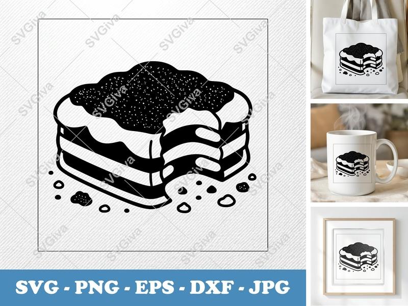 Tiramisu Partially Eaten SVG | Puffy Soft Forms | PNG DXF EPS | Cricut Silhouette | Dessert Cut File