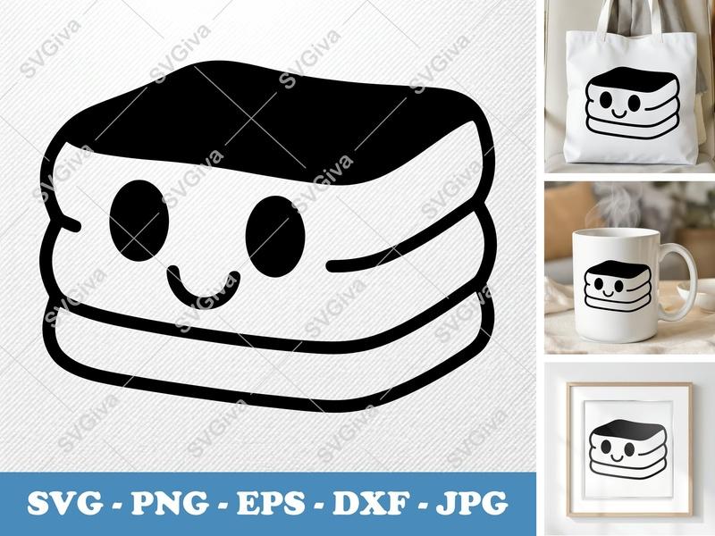 Tiramisu SVG Cute Kawaii Dessert, Food Sweet Treat | PNG EPS DXF | Cricut Silhouette Cut File, Vector Clipart