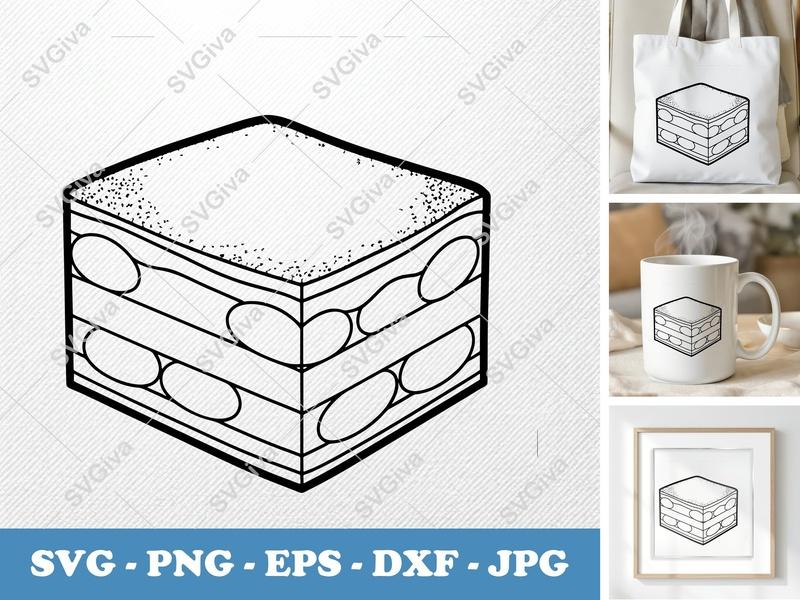 Tiramisu SVG | Minimalist Double-Outline Design | Thick Contour, Thin Lines | PNG DXF EPS for Cricut Silhouette