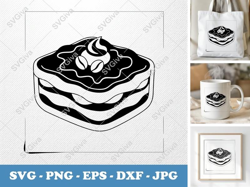 Tiramisu SVG | Modern Dessert Cut File with Coffee Beans & Swirl | PNG EPS DXF for Cricut & Silhouette