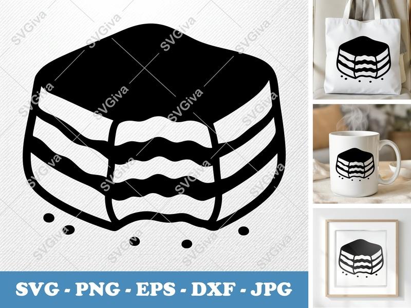 Tiramisu SVG, Puffy Pillow-Soft Dessert Design, Partially Eaten Food Cut File for Cricut Silhouette | PNG DXF EPS