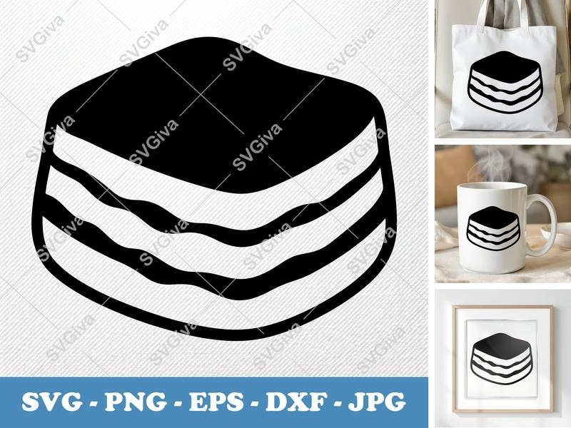 Tiramisu SVG | Puffy Soft Dessert Cut File | Inflated Pillow Art | PNG DXF EPS | Cricut Silhouette Kitchen Decor