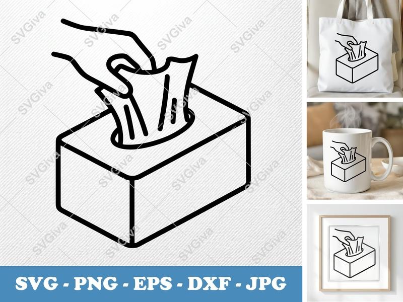 Tissue Box SVG | Hand Pulling Tissue Line Art | Modern Clean Design | PNG EPS DXF for Cricut Silhouette
