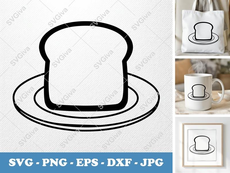 Toast on a Plate SVG | Bread Slice Cut File PNG DXF EPS Cricut Silhouette Kitchen Food