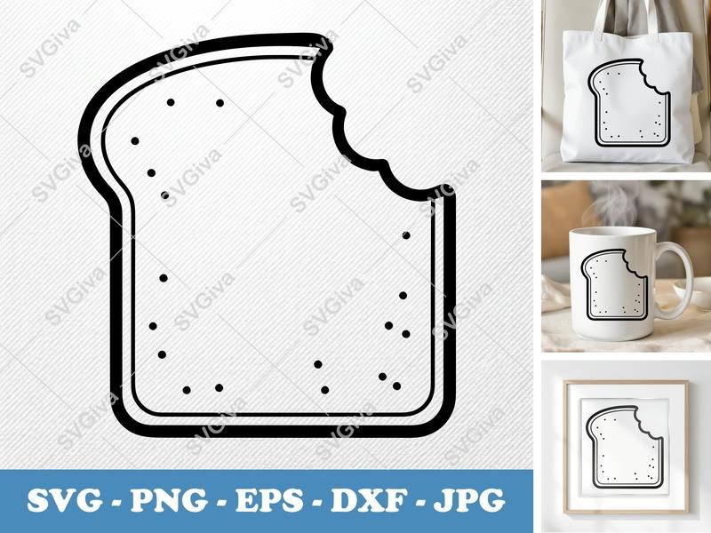Toast SVG | Bitten Bread Slice Cut File | Modern Food Graphic, PNG, EPS, DXF for Cricut, Silhouette | Kitchen Decor