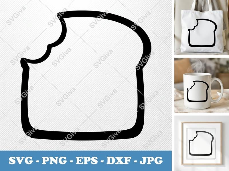 Toast SVG | Bitten Bread Slice Cut File | Modern Food Line Art PNG EPS DXF for Cricut & Silhouette