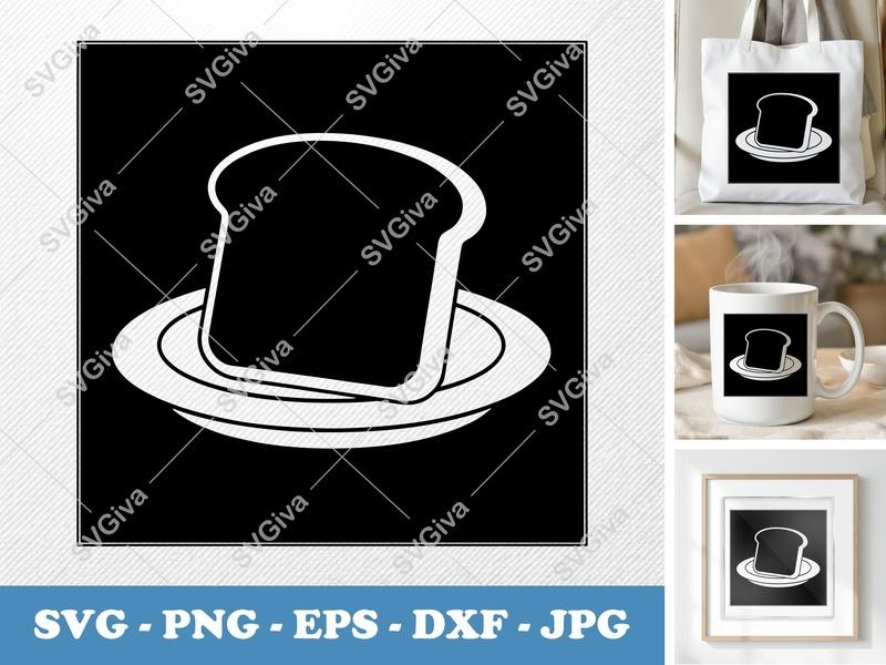 Toast SVG | Bread Slice on Plate Cut File PNG DXF EPS for Cricut Silhouette | Breakfast Food Vector