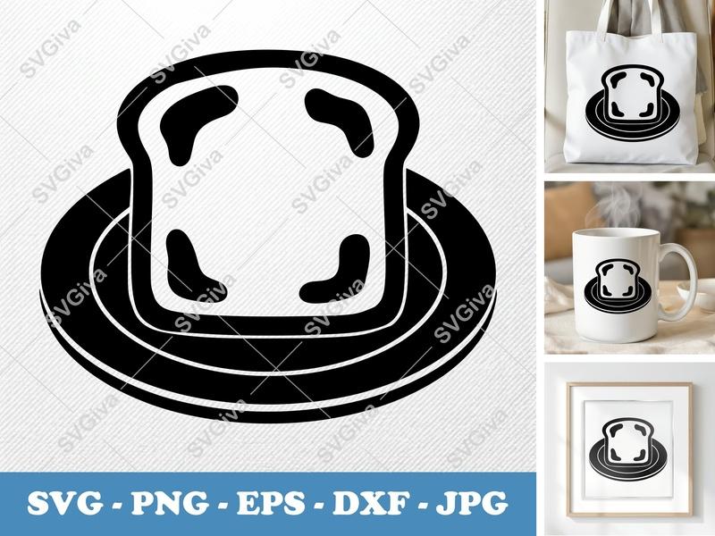 Toast SVG | Modern Clean Design Bread Slice on Plate Cut File | PNG EPS DXF for Cricut Silhouette