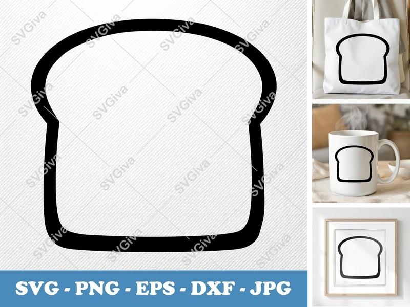 Toast SVG | Simple Bread Slice Clipart, Modern Food Outline, Breakfast PNG, EPS, DXF for Cricut & Silhouette