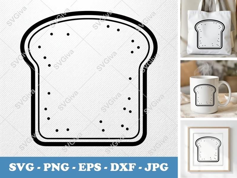 Toast SVG | Simple Bread Slice Design | PNG EPS DXF | Cricut Silhouette File | Modern Outline Food Clip Art | Kitchen Decor Vector