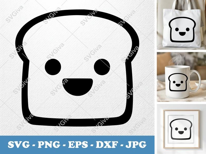 Toast with Smiling Face SVG PNG DXF EPS | Kawaii Food Cut File for Cricut Silhouette
