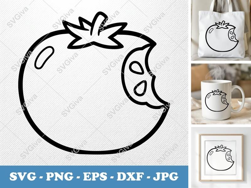 Tomato Partially Eaten SVG | Friendly Rounded Bean-Shaped Design | PNG DXF EPS | Cricut Silhouette File