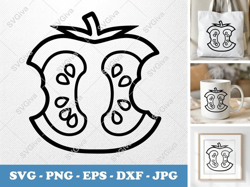 Tomato Partially Eaten SVG | Minimalist Vector Cut File | Simple Clean Outline | PNG DXF EPS | Cricut Silhouette Design