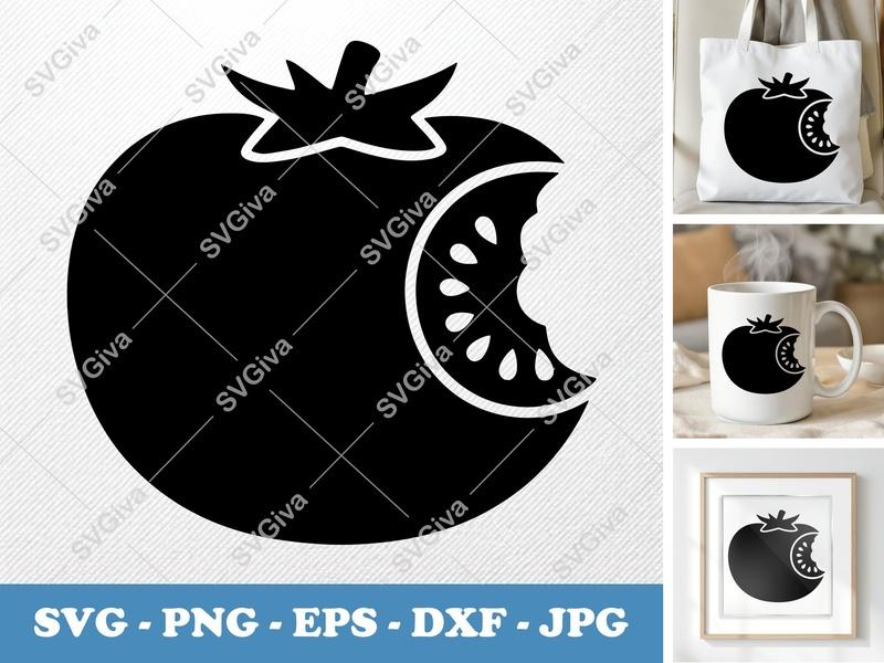 Tomato SVG, Bitten Tomato Cut File, Modern Vegetable Design | PNG EPS DXF for Cricut & Silhouette