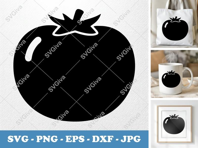 Tomato SVG | Modern Clean Vegetable Outline | PNG EPS DXF Cut File for Cricut Silhouette, Kitchen Farmhouse Decal
