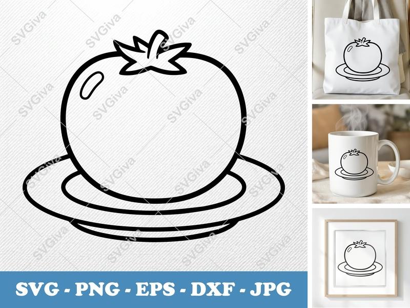 Tomato SVG on a Plate | Bean-Shaped Friendly Design | PNG, DXF, EPS | Cricut & Silhouette File