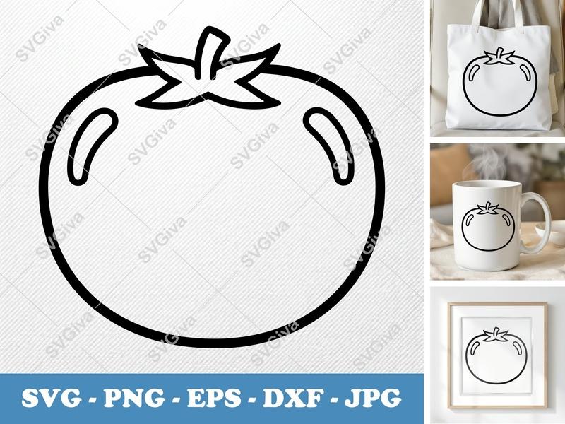 Tomato SVG | Outline Cut File, Modern Vegetable Clipart | PNG EPS DXF for Cricut, Silhouette, Kitchen Decor
