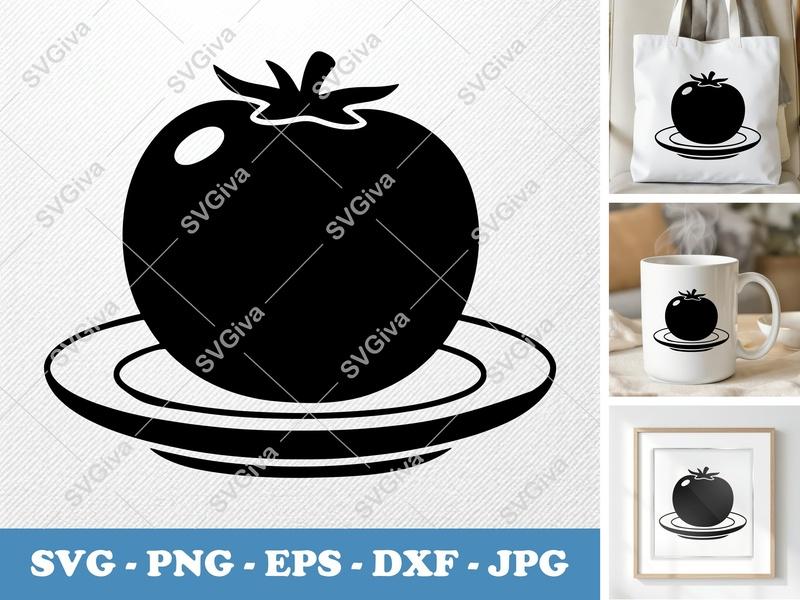 Tomato SVG, Puffy Pillow-Soft Shapes on a Plate | PNG DXF EPS | Cricut Silhouette Kitchen Cut File