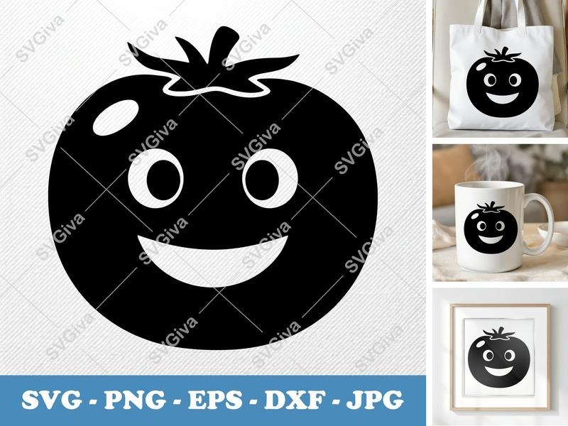 Tomato with Smiling Face SVG | Puffy Cartoon Design | PNG DXF EPS | Cricut Silhouette Cut File