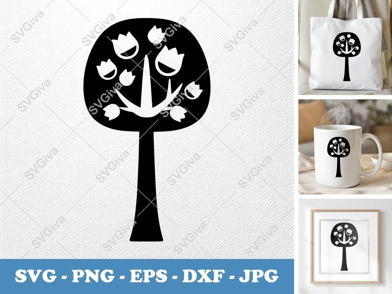 Tulip Tree alone SVG | Puffy Soft Shapes Cut File | PNG EPS DXF for Cricut & Silhouette | Floral Nature Vector