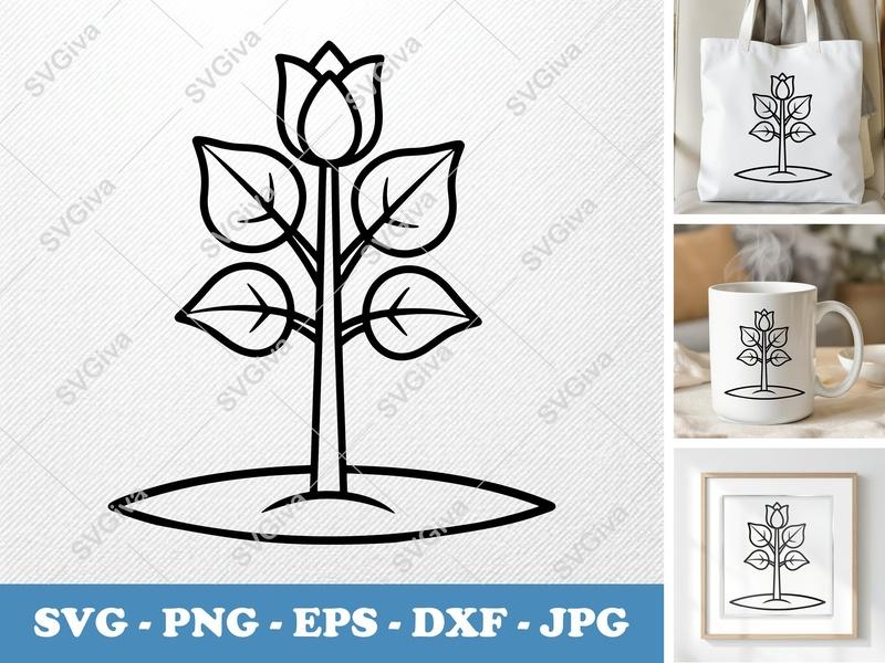Tulip Tree on a piece of land SVG | Rounded Body Outline, Flower Plant Icon, PNG EPS DXF for Cricut & Silhouette