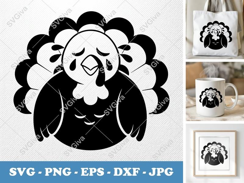 Turkey Crying SVG | Funny Thanksgiving PNG EPS DXF for Cricut, Silhouette | Modern Fall Holiday Cut File