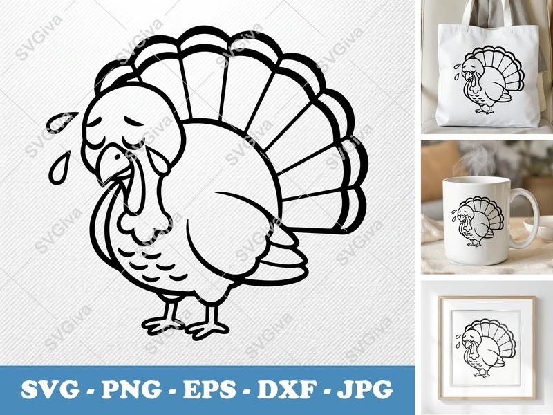 Turkey Crying SVG | Sad Pilgrim PNG EPS DXF | Thanksgiving Cut File for Cricut, Silhouette | Modern Clean Design