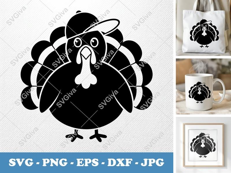 Turkey in a Cap SVG | Puffy Inflated Shapes | PNG DXF EPS | Cricut Silhouette File