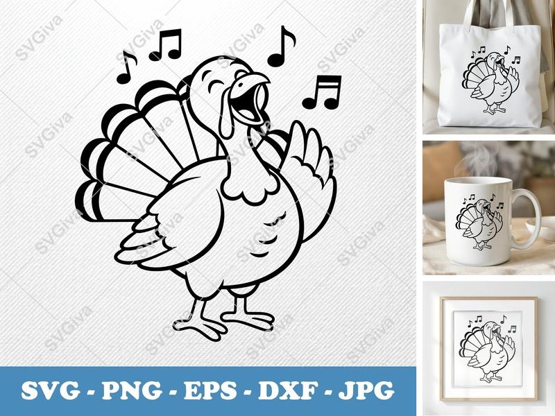 Turkey Singing SVG | Friendly Rounded Bean-Shaped Forms | PNG DXF EPS | Cricut Silhouette Cut File