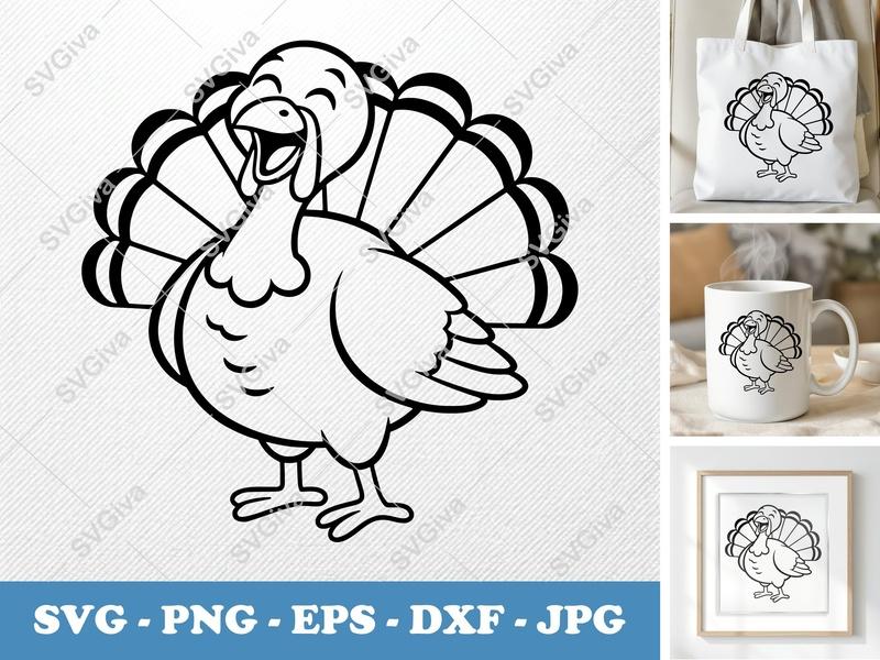 Turkey Smiling Happily SVG | Rounded Friendly Bean-Shaped Design | PNG DXF EPS | Cricut Silhouette File